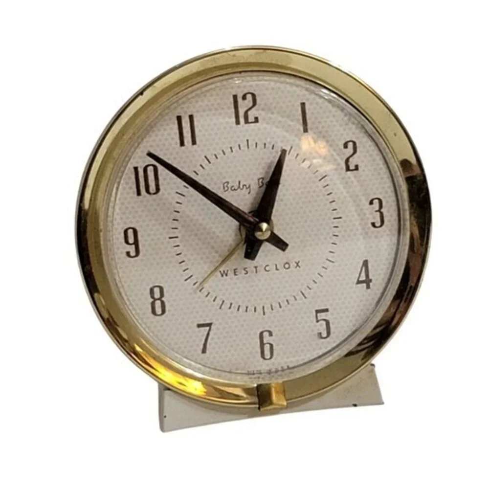 Vintage Westclox Baby Ben Keywound Alarm Clock Model 11003 White & Gold With Ori